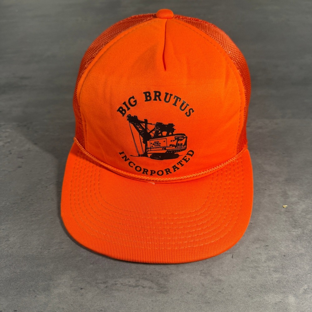 Vintage 80s Hanes Big Brutus Incorporated‎ Trucker Hat Orange Mesh Snapback Cap